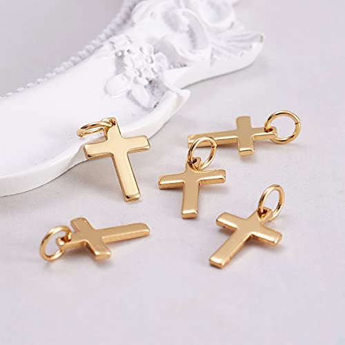 Image of Pandahall 10Pcs Golden Brass Cross Pendants Charms for Necklace Bracelet Choker Making Real 18K Gold Plated 9x12.5x1mm Hole: 3.2mm