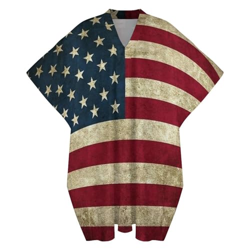 American Flag USA Pattern Men's V-neck Robe Middle East Arabian Robe Butterfly Sleeves Kaftan4