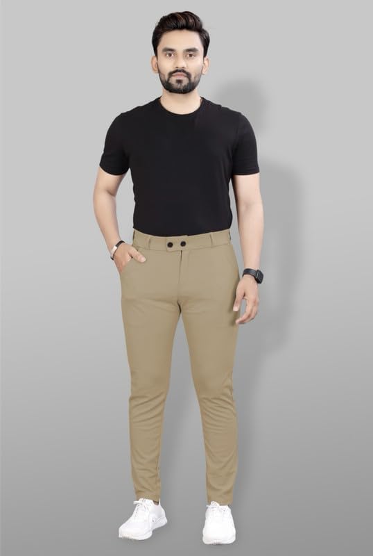Image of Twill Lycra Men Trouser | Standard Fit Casual & Office Wear | Soft Stretchable Fabric | Comfortable Bottom Wear