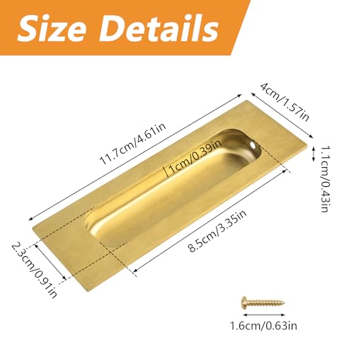 Image of MOROBOR 8pcs Square Brushed Gold Flush Handles Recessed Finger Pulls, 4.7 Inch Length Sliding Door Handles, Stainless Steel Cabinet Pulls for Wardrobe Drawer