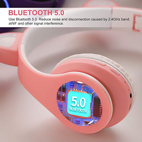 Cuffie Bluetooth senza fili, Cuffie con orecchio di gatto Cuffie con luce LED Cuffie per bambini con microfono per IOS/Android/PC/Laptop/tablet/telefoni cellulari - Image 6
