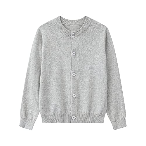 Cardigan Sweaters for Baby Girls Cotton Crew Neck Button Knit School Uniforms Sweaters, Grey, 6-12 Months, Tag = 80