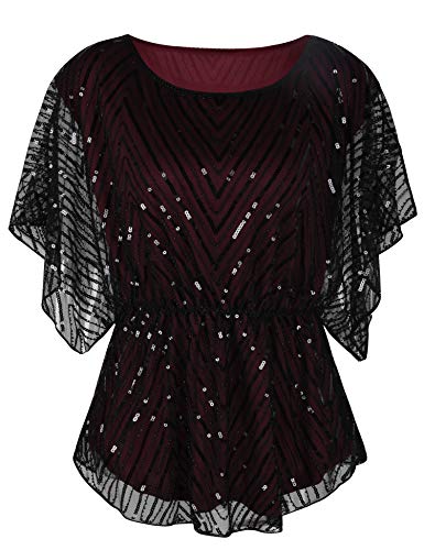 PrettyGuide Women's Sequin Blouse Tops Sparkly Beaded Evening Formal Party Dressy Tops2