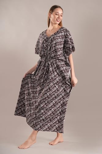 Image of Onekbhalo Women's Cotton Floral Kaftan Nighty Maxi Gown (OK Free Size)