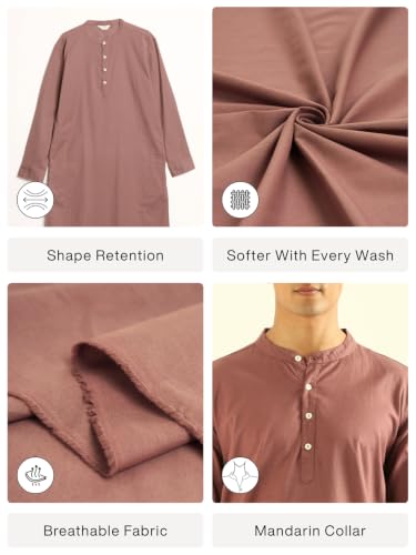 Image of SAADAA Men's Long Kurta - Linen Cotton Blend, Airy Fabric, Regular Fit, Mandarin Collar, Solid Color - Casual, Festive & Ethnic Wear