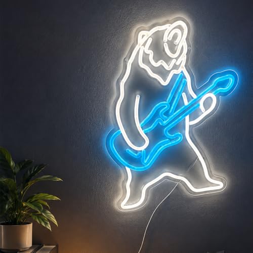 Image of Polar Bear Plays Guitar Led Neon Sign, Polar Bear Playing Music Neon Light, Rock and Roll Led Light, Live Music Show Sign Guitar Lamp Birthday Gift