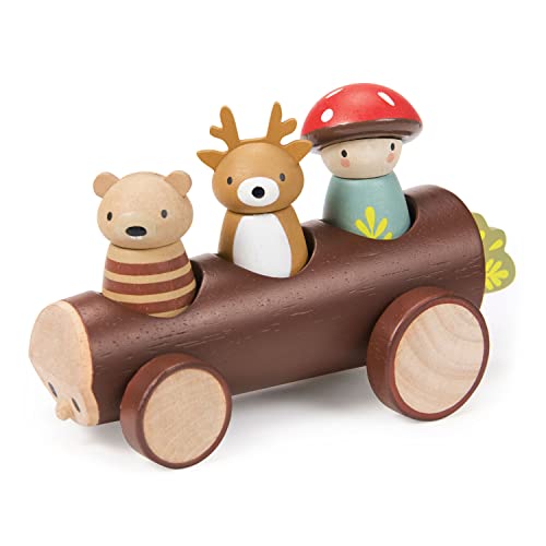 Image of Tender Leaf Toys - Timber Taxi - Wooden Log Shaped Push Vehicle with 3 Removeable Characters - Open-Ended Play Toy, Explore Role-Play and Imagination for Boys and Girls - Age 18m+