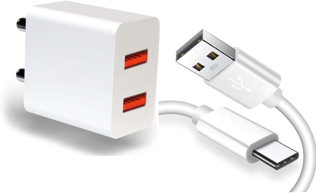 Dual Port Charger for Moto G85 Original Like Charging Adapter Type c Charger Fast Adaptor with Type c Charging Cable (O-Dual Port White)