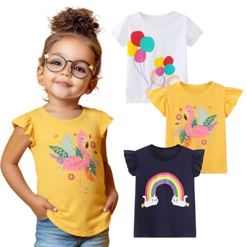 Kids Girls' Short Sleeve T-Shirts Easter Blue Rainbow Summer Graphic Tee Shirt Tops White Yellow 3 Packs Sets 4T