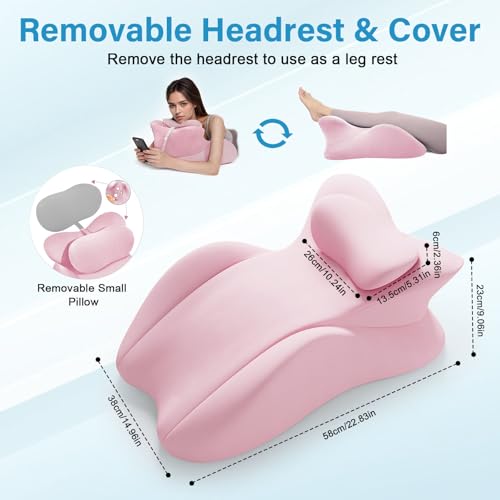 Memory Foam Wedge Pillow for Adults, Multi-Position Support Bed Pillow with Removable Cover for Sleeping Sitting Up Prone Reading Back & Knee Support Leg Elevation (Pink)