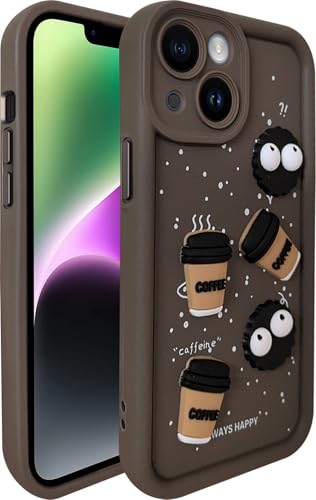 Image of SHINESTAR Back Cover for iPhone 14 Plus - 3D Cartoon Coffee & Eyes Design | Soft Silicone Shockproof Case with Full Camera Protection | Cute & Playful Phone Cover - Brown