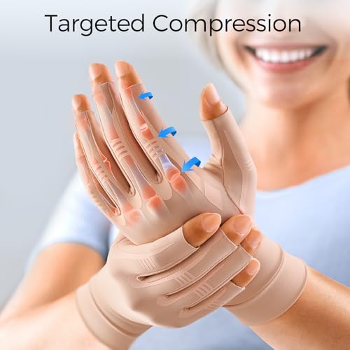 Image of FREETOO All-Around Compression Arthritis Gloves for Women for Pain, Carpal Tunnel Relief Gloves for Men, Hand Compression Gloves for Crocheting, Rheumatoid Arthritis. Warm Pink L
