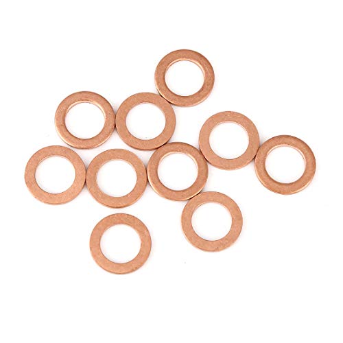 X AUTOHAUX 10pcs Copper Washer Flat Sealing Gasket Ring for Car 10 x 16 x 1.5mm, Rose Gold Tone, 10*16*1.5mm