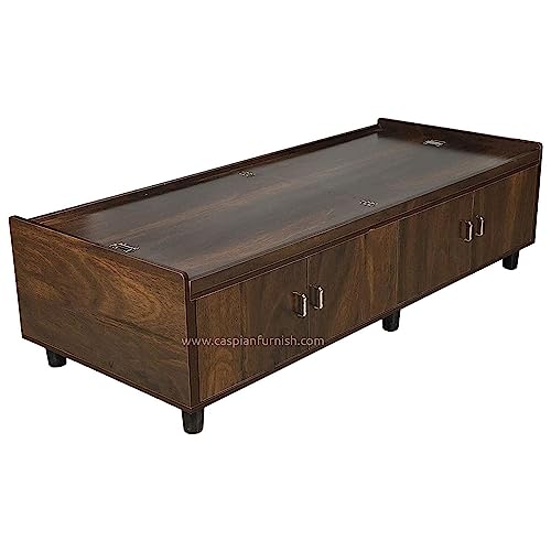 CASPIAN Single Bed Engineered Wood 72 x 30 inch (Rainforest Brown) | Multipurpose Divan Bed with Side & Upper Storage Box | Wooden Furniture for Home, Living Room & Bedroom