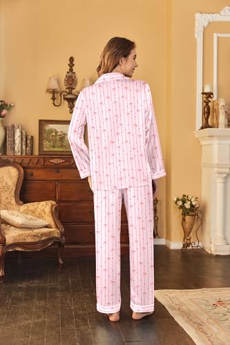 Image of Ekouaer Women's Classic Button Down Long Satin Silk Pajama Set