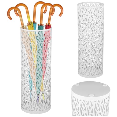ZLHETWT Umbrella Holder Bin Waterproof Umbrella Storage Rack Indoor Walking Stick Holder Metal Rack Freestanding Umbrella Stand Round Umbrella Holder for Home Entryway Office Hotel (white)