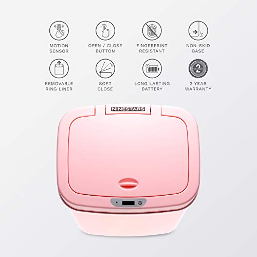 Ninestars Dzt-12-5Pk Bedroom Or Bathroom Automatic Touchless Infrared Motion Sensor Trash Can, 3 Gal 12 L, Abs Plastic (Rectangular, Pink) Trashcan #TOP4