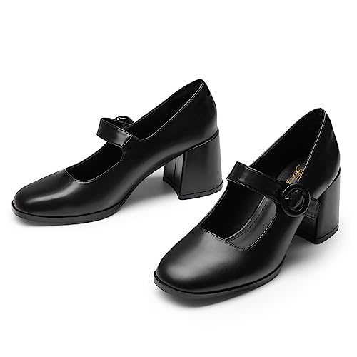 FOWT Women Mary Jane Closed Round Toe Pumps Chunky Mid Block Heels Comfy Party Dress Bridal Shoes Size 4-16 US4