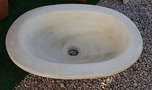 CATART Pila Lavamanos rústica Oval para Interior o Exterior en hormigón-Piedra 56X43X16cm.