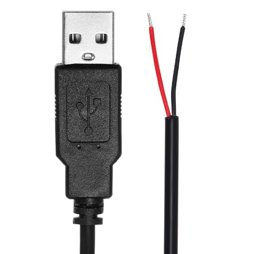 uxcell 0.6M/2フィート USB A 2.0メスプラグ裸線ピグテールケーブル 22線径 12V 3A USB Aプラグから2ピン裸線オープンエンドコネクタプラグ DIYマウスキーボードファン機器 交換修理用2個
