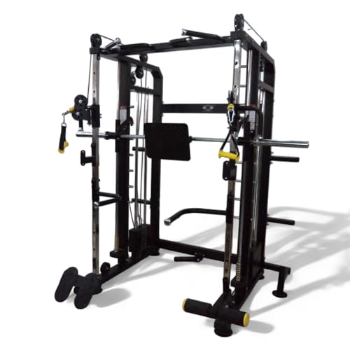 Image of GYM24 EQUIPMENTS Sonata Functional Trainer with Smith Machine & Power Cage | Dual 80 kg PVC Weight Stack | Multi Gym with Bench Pull Up Bar Dip Bars Landmine | Whole Black