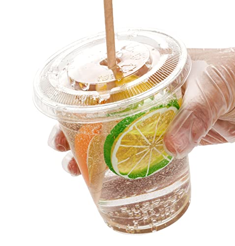 Image of Golden Apple Cup series, 12oz-50sets Clear Plastic cups with Flat lids with hole, BPA Free