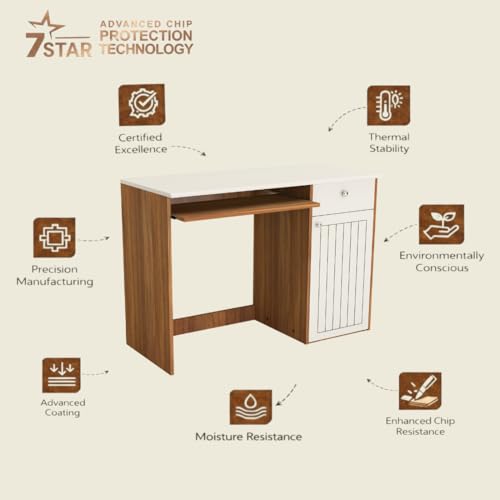 Image of Amazon Brand - Solimo Amber Without Hutch Engineered Wood Study Table, Simple Computer, Laptop, WFH Office Desk, Leon Teak and White, 90 cm x 55 cm x 83 cm