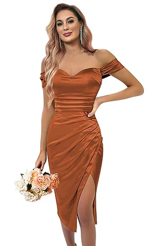 Sukleet Women's Off The Shoulder Bridesmaid Dresses Short Formal Cocktail Dress with Slit