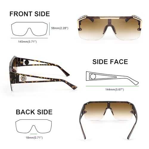 Image of Karsaer Oversized Square Flat Top Shield Sunglasses One Piece Frameless Stylish Women Men UV400 E1037