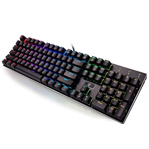 Mechanical Keyboard EYOOSO 104 Keys RGB LED Backlit Wired Gaming Keyboard with Blue Switches - Black