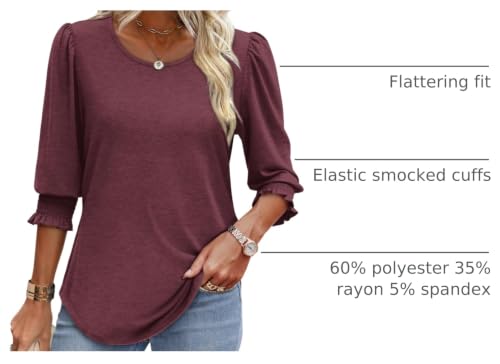Image of XIEERDUO Blouses for Women Dressy Casual 3 /4 Length Sleeve Womens Tops with Smocked Cuffs