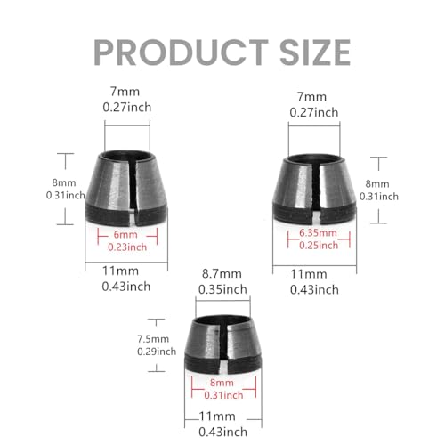 Image of Serplex Router Machine Collet Set, 3 Sizes 6mm /1 /4 /8mm Woodworking