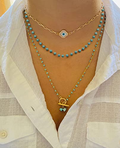 Beaded Choker Necklaces for Women Girls Natural Turquoise Fluorite Malachite Stone Bohemian Beaded Choker Jewelry2