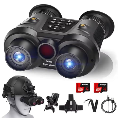 SUZLAZYR Gafas de visión Nocturna 3D VR, Binoculares de visión Nocturna montados en la Cabeza para Adultos, Gafas infrarrojas con Zoom Digital 6X, Recargables con Fotos 8K y Videos 4K para Acampar