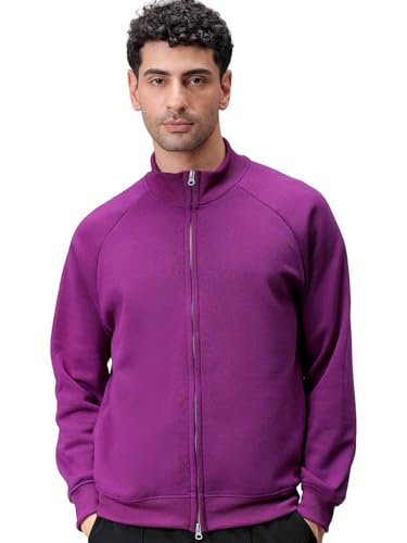 Image of The Indian Garage Co Men Relaxed Fit Solid High Neck Front Open High Neck Sweatshirt