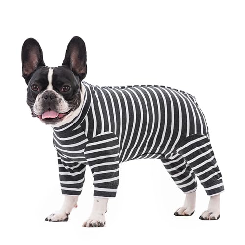 AttRex 可愛い 犬のパジャマ ペット ロンパース つなぎ 春夏秋冬適用 綿製 ドッグウエア 背中開き tシャツ 小中型犬 通気 保温 ルームウェア 部屋着 寝間着 抜け毛対策 着脱やすい (XL,グレー)