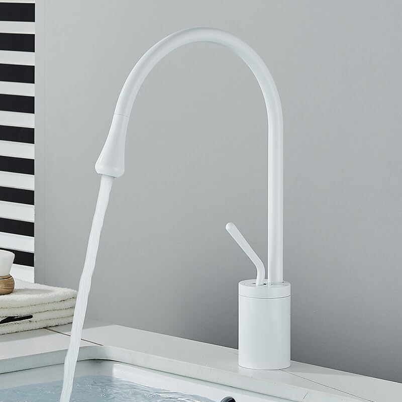 Robinet de lavabo mitigeur eau chaude froide blanc or brossé 360