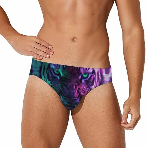 Tiger with Green Eyes Galaxy Novelty Men's Swimming Brief Swimwear Pants Trunks Beach Shorts Underwear