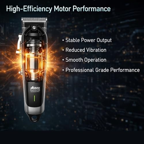 Image of ASBAH Professional Emeba III Fine Pro Hair Clipper- High-Efficiency Precision Blades, Adjustable Taper Lever, 8 Guide Combs,Digital Display,Lithium-Ion Battery - Barber & Salon Grooming Tool