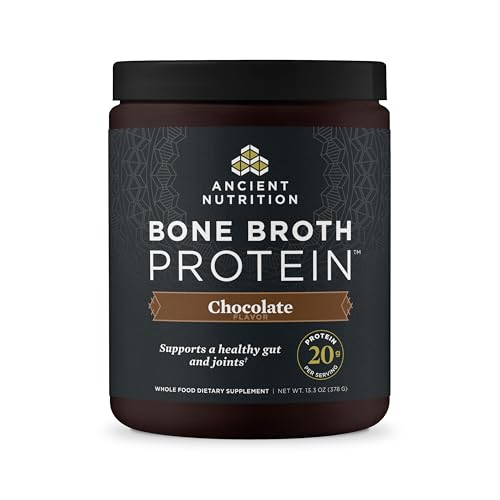 Image of Ancient Nutrition Grass Fed, Bone Broth Protein Powder, 20g Protein, Hydrolyzed Collagen Peptides, Keto & Paleo Friendly, Supports Joint, Gut Health, Chocolate, 15 Servings
