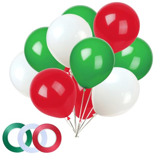 KADBANER White Red Green Balloons 100 Pack 12 Inch Latex Balloons for Wedding Birthday Party Baby Shower Christmas Party Decorations