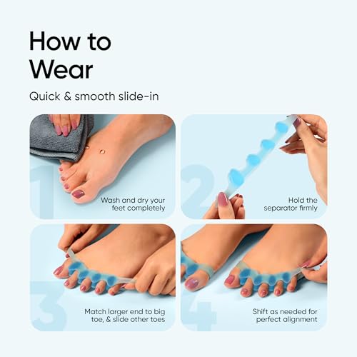 Image of Frido Orthotics Toe Separator | Ergonomic Gel Toe Straightener for Bunion Relief | Toe Corrector for Women & Men | Foot Alignment Spacer for Overlapping Toes & Foot Pain (Blue, Size - S), Pair of 1