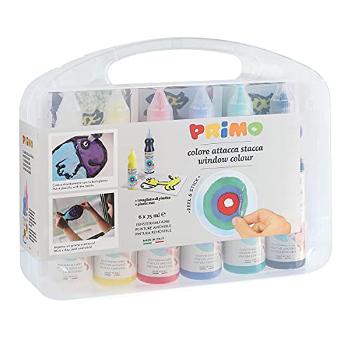 Morocolor PRIMO, Set Window Color, 6 couleurs de gouache pour créer formes repositionnables, Tempera pour peindre convenablement attacher et détacher, Couleurs intenses et permanentes,Conforme et sûre