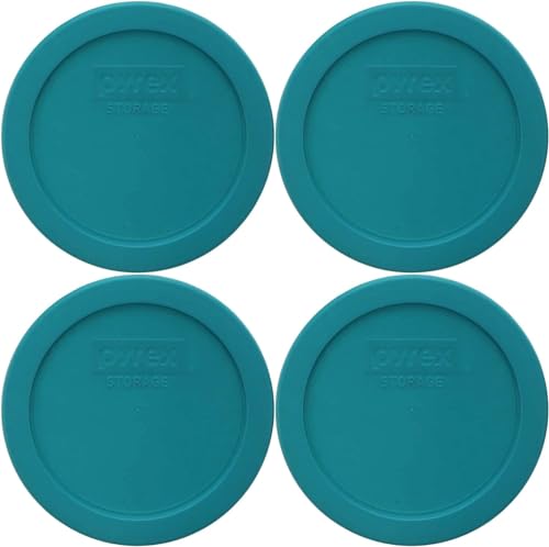 Pyrex 7201-PC 4-Cup Turquoise Plastic Replacement Food Storage Original Genuine Pyrex Lid, Made in USA - 4 Pack