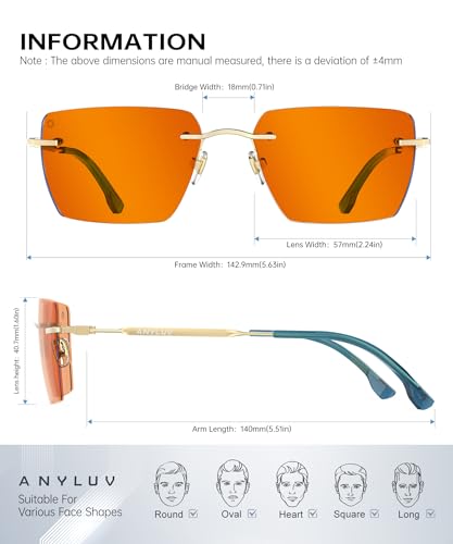Image of ANYLUV Rimless Blue Light Glasses for Women /Men, Fashion Lightweight Blue Light Blocking Glasses with Stylish Metal Temples