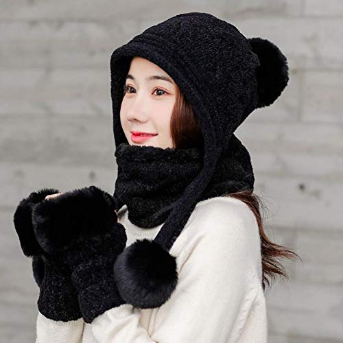 Bonnet tricoté hiver chaud avec écharpe et gants de ski pour femme