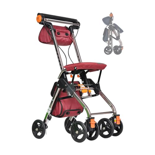 BsxiouY Andador con Asiento para Personas Mayores, Soporte Portátil para Sentarse Y Soporte, Andador De Aluminio Ligero, Plegable, Cuatro Ruedas Ligero,B