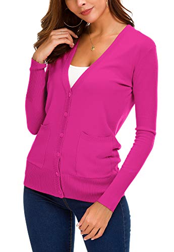 EXCHIC Women's Lightweight Long Sleeve Cardigan Sweaters Classic Button Open Front Knit Sweater with Pockets(Rose, XX-Large) - Thumbnail 5