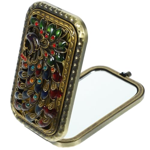 FRCOLOR Kompakter Kosmetikspiegel Vintage Doppelseitiger Kosmetikspiegel Antiker Klappbarer Taschenspiegel Kosmetischer Spiegel für Geldbörse für Frauenhandtasche