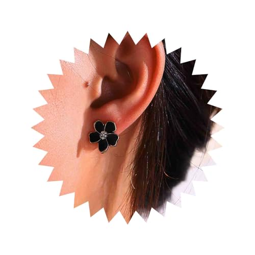 Aretes clip flor negra estilo boho pequeños